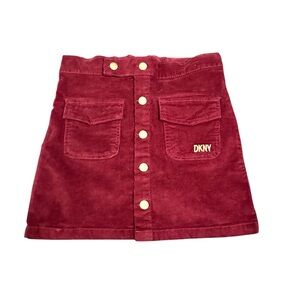 DKNY Red Corduroy Button-Front Girls' Skirt with Patch Pockets